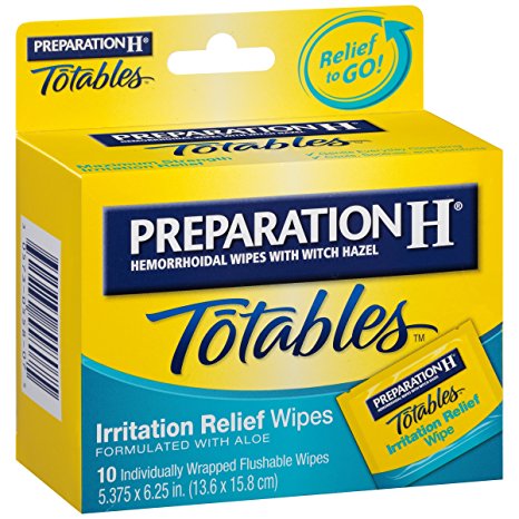 Preparation H Flushable Medicated Hemorrhoid Wipes;  Irritation Relief Wipes To Go with Aloe (10 Count)