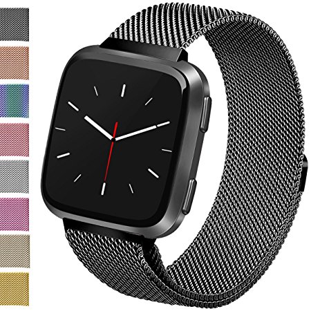 Vancle For Fitbit Versa Bands, Stainless Steel Milanese Mesh Loop Metal Replacement Wristbands with Magnet Lock for Fitbit Versa