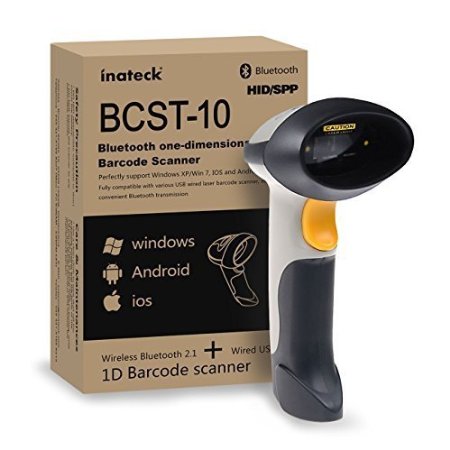 [Upgraded] Inateck 2 in 1 Wireless Bluetooth Barcode Scanner & USB Barcode Reader Bar-code Handscanner Works with iPad, iPhone, Android Phones, Tablets or Computers, Support Up to Win 10, iOS, Mac OS X 10.8.4 or above, Linux