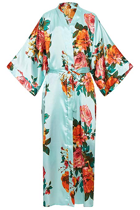 BABEYOND Kimono Robe Long Floral Bridesmaid Wedding Bachelorette Party Robe 53"