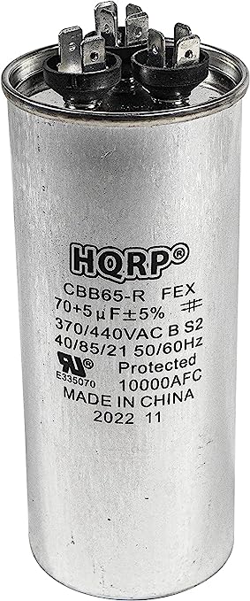 HQRP 70uf 5uf 370-440V Dual Run Capacitor Works with CBB65 AC Electric Motor Start HVAC Blower Compressor Furnace Heat Pump Air Conditioner 70MFD 5MFD CBB65-R P291-7053RS P291-7054R UL Listed