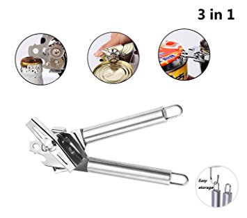 CAN OPENER - 3-In-1 Professional Stainless Steel Manual Can Opener Tin Opener Multi-functional Cap Lifter with Sharp Cutting Wheel - [ DAGO-Mart Quality Guarantee ]