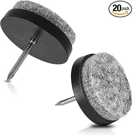 Navaris Felt Furniture Pads - Pack of 20 Nail-in Wooden Hardwood Floor Round Circle Protector Glides for Chair, Couch, Table - 28mm (1.1"), Black