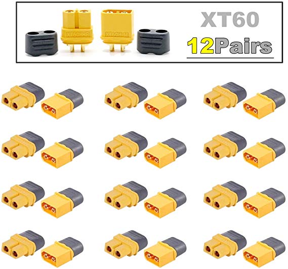 Updated XT60 Connectors with Sheath XT60 Dean Connectors Power Plug for RC Battery Motor Controller ESC (12 Pairs Female&12 Pairs Male)