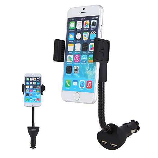 Vodool Cigarette Lighter Car Mount Charger Holder Cradle with Dual 2.1A USB Charging Port for iPhone 6/6s/Plus Samsung Galaxy S6 S5 S4 LG G4 Nexus 5X HTC M9