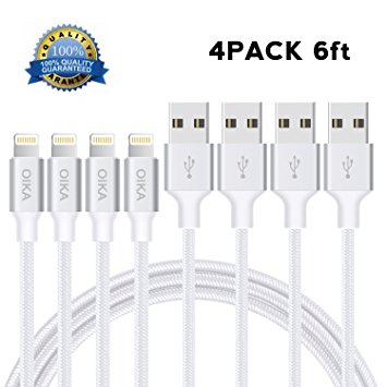 Lightning cable OIKA 4 Pack 6 FT Lightning Connector to Data Syncing Cord Compatible with and Fast Charging Cable for iPhone 8/X/5C/5S/6S/6S PLUS/7/7 / plus, iPad Air, and more(White)