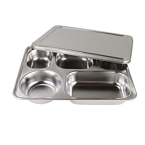 Stainless Steel Bento Box, Divided Dinner Trays With Cover, 1 Set - 5 Sections