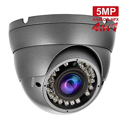 5MP/4MP TVI HD Dome Security Camera, Anpvees 4-in-1 AHD/CVI/TVI/CVBS Security Cameras, 2.8-12mm Varifocal Lens Waterproof Outdoor Surveillance Camera-Grey