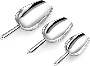 P&P CHEF 8   12   24 OZ Ice Scoop, 3 Pieces Stainless Steel Large Food Scoops for Ice Cube Coffee Bean Pet Food Flour Popcorn, Non-toxic & Solid, (Silver)