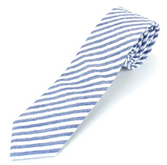 Men's Cotton Skinny Necktie Tie Seersucker Pattern Puckered Texture Vintage Feel - 2 1/2" Width