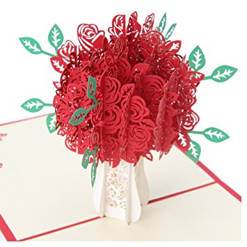 Bluelans® Big Rose 3D Pop UP Greeting Cards Fantastic Flower Handmade Gift Card For Valentine's Day Birthday Anniversary Invitation Wedding Love Gifts (Red Rose)