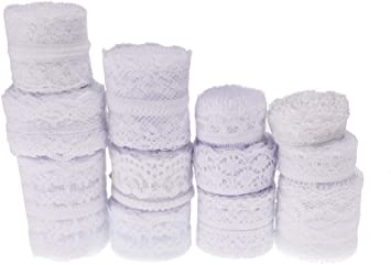ATRibbons 36 Yards White Lace Trim 12 Rolls Assorted Patterns Lace Ribbon for Sewing Making,Gift Wrapping and Bridal Wedding Decorations