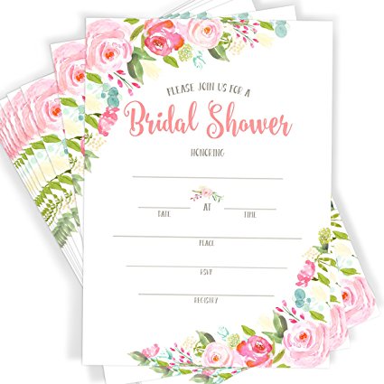40 Floral Watercolor Bridal Shower Invitations | 40 Invitations with Envelopes