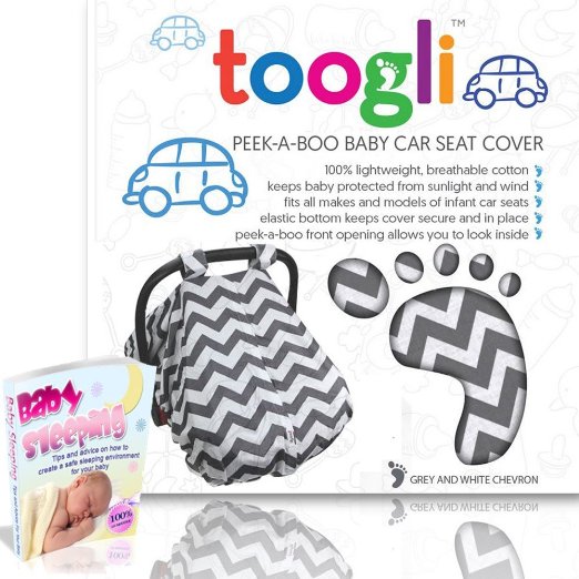 Carseat Canopy by Toogli gray and white chevronPerfect Infant Car Seat Cover for Boys or GirlsFits all Major Brands Incl Graco Britax Safety 1st Chico Evenflo Peg-Perego