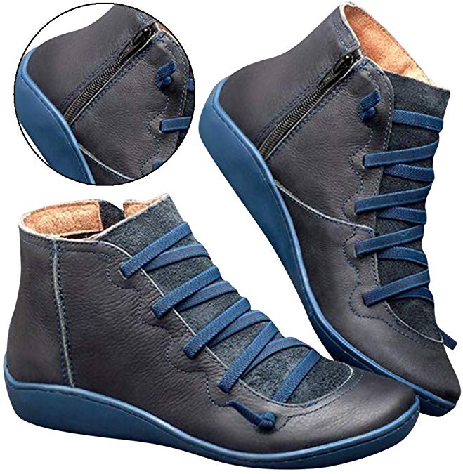 DZTZ 2019 Women's New Arch Support Boots- Leather Damping Shoes Side Zipper Booties