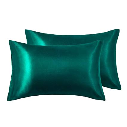 Love's cabin Silk Satin Pillowcase for Hair and Skin (Dark Green, 20x36 inches) Slip King Size Pillow Cases Set of 2 - Satin Cooling Pillow Covers with Envelope Closure