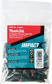 Makita A-98893 Impactx 3 Square Recess 1″ Insert Bit, 50 Pack, Bulk