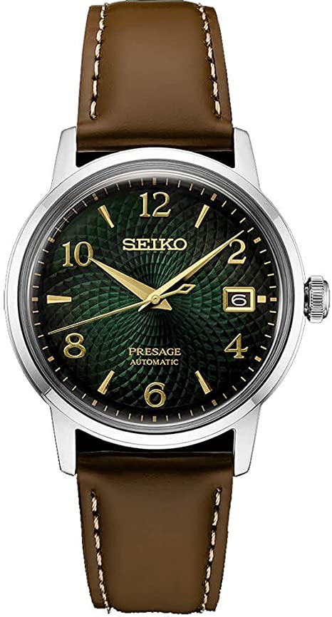 Seiko Presage Green SRPE45 Brown Leather Automatic Mens Watch