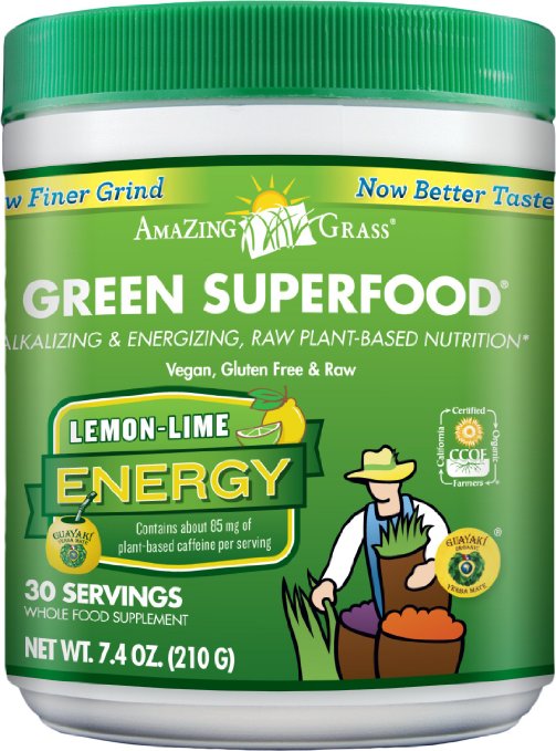 Amazing Grass Energy Green Superfood Lemon Lime Flavor, 7.4-Ounce Tub