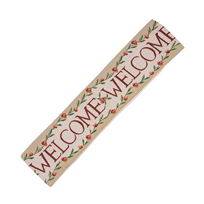 XSS Draught Excluder - Classic Welcome Message Design Traditional Tappestry Style Door Window Draft Excluder With Zip Off Cover For Easy Washing Size 90cm x 15cm approx