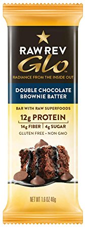 Raw Rev Glo Vegan, Gluten-Free Protein Bars - Double Chocolate Brownie Batter 1.6 Ounce (12 Count)
