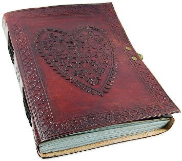 Large Vintage Heart Embossed Leather Journal/Instagram Photo Album (Handmade paper) - Coptic Bound with Lock Closure
