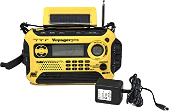 Kaito Voyager Pro KA600 Digital Solar Dynamo Crank Wind Up AM/FM/LW/SW & NOAA Weather Emergency Radio with Alert, RDS & Smart Phone Charger, Yellow (AC Wall Adapter Included)