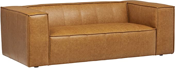 Amazon Brand – Rivet Thomas Modern Leather Sofa Couch, 81.5"W, Caramel