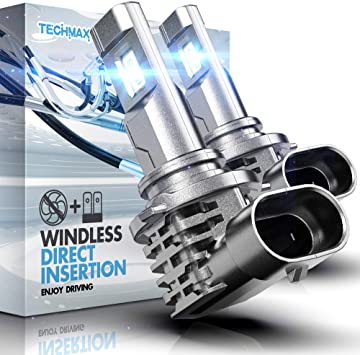 TECHMAX 9006 LED Headlight Bulbs,Windless Direct Insertion 50W 6500K Xenon White CREE Chips HB4 of 2