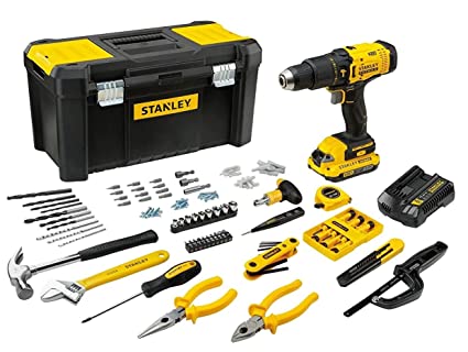 STANLEY SCD711C1H-B1 20V 1.5Ah Cordless Brushed Hammer Drill Machine With 120pcs Accessories Kit, 1pc Battery & 1pc Charger