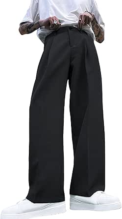 Milumia Men's Casual High Waisted Wide Leg Pants Zip Up Loose Trousers