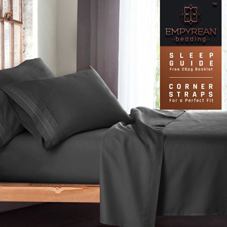 King Size Bed Sheets Set, Grey Charcoal (Gray) - Soft Luxury Best Quality 4-Piece Bed Set - Features Special Tight Fit Corner Straps on Extra Deep Pocket Fitted Sheets   Fun "Better Sleep Guide"