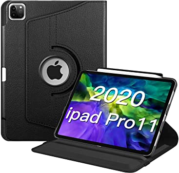 Fintie Case with Built-in Pencil Holder for iPad Pro 11" 2020 & 2018 [Support 2nd Gen Pencil Charging Mode] - 360 Degree Rotating Stand Protective Cover with Auto Sleep/Wake, Black