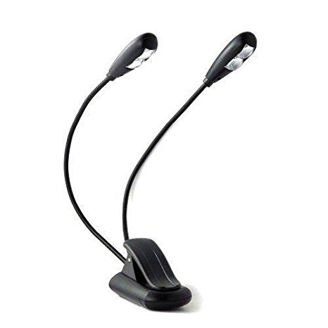 2 Headed Clip-on Music Stand Light - 4 Bulb LED Book Reading Lamp