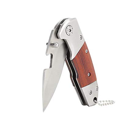 Pocket Knife Stainless Steel Blade with Rosewood Handle Small Hand Tool Mini Size Tactical Folding Knife for Men & Women - Ecante kv403