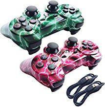 Tevodo 2 Packs Wireless Bluetooth Controllers For PS3 Double Shock - Bundled with USB charge cord (Green lightning and Red lightning)