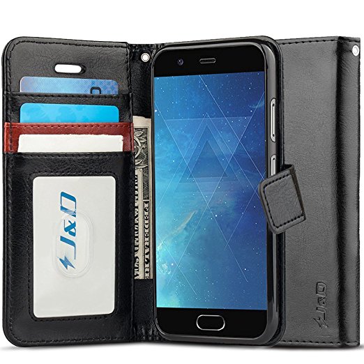 P10 Plus Case, J&D [RFID Blocking Wallet] [Slim Fit] Heavy Duty Protective Shock Resistant Flip Cover Wallet Case for Huawei P10 Plus - Black