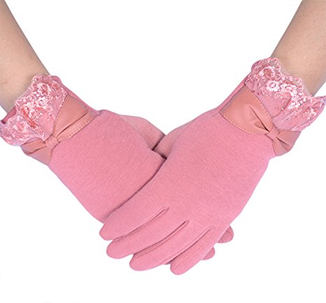 Knolee Women's Bow Lace Glove Touch Screen Lined Thick Warmer Winter Gloves