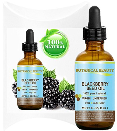 BLACKBERRY SEED OIL 100% Pure / Natural / Virgin/ Unrefined. Cold Pressed / Undiluted Carrier Oil. 0.5 fl.oz -15 ml. “"One of the richest natural sources of vitamin C and a remarkable and stable source of omega 3 and 6, vitamins E and minerals. Strong Antioxidant.” Skin, Body, Hair Care.