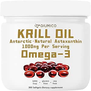 Antarctic Krill Oil Supplement, Rich in Omega-3s EPA, DHA & Astaxanthin, 1000mg Per Serving, Supplement for Heart and Immunity, 300 Soft-Gels - 5 Months Suply