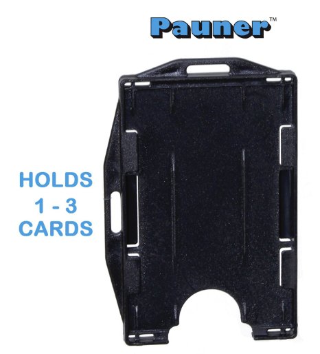 Card Holder - Id Badge Holder - 1 - 3 Card Holder, Black, 2-sided Badge Holder, Rigid Open Faced