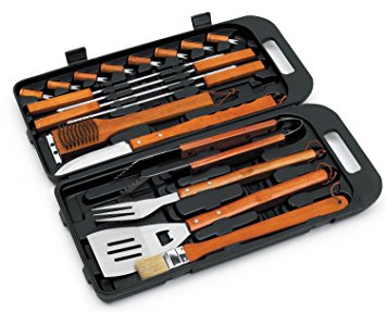 Landmann 13395 Stainless Steel and Bamboo Handle Tool Set in Carry Case (18 Pieces)