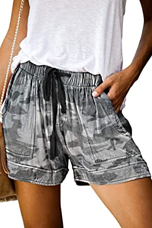 Women's Elastic Shorts Loose Pure Drawstring Shorts Casual Cotton Print Beach Shorts
