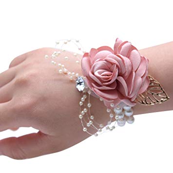 Lisong Bridal Corsage Wristband Bridesmaid Wrist Flower Corsage Flowers for Wedding Pink