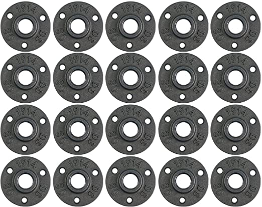 1/2" Malleable Cast Iron Black Floor Flange 20 Pack Retro Decor Furniture DIY | Fit for Steampunk Furniture,Industrial supplies, floral, lamps, hanging racks, shelves and so on