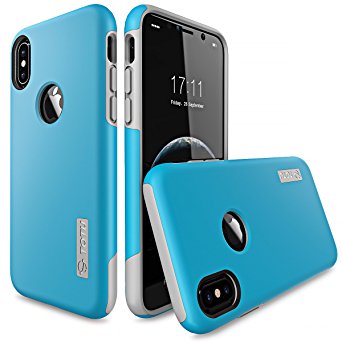 iPhone Case, TOTU [Scratch Resistant] Slim Dual Layer Protective Shockproof Case Fit for Apple iPhone smartphone 5.2 inch Hybrid Hard Back Cover and Soft Silicone-Cyan Blue/Haze Gray