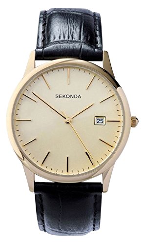 Sekonda Men's Quartz Watch with Beige Dial Analogue Display and Black Leather Strap 3697.27