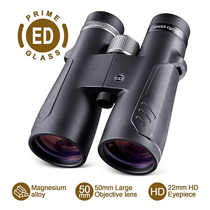 BNISE 10x50 ED Binoculars for Adults, Compact Design, Waterproof and Fog Proof, with BAK4 Prism and Fully Broadband Multi-Coated Lens, Great for Bird Watching, Hunting and Stargazing
