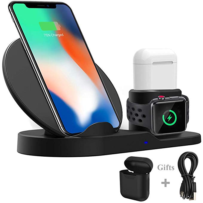 Wireless Charger Stand for iPhone AirPods Apple Watch, Wonsidary Charge Dock Station Charger for Apple Watch Series 4/3/2/1 & AirPods, iPhone, Samsung Galaxy, All Qi Enabled Phone