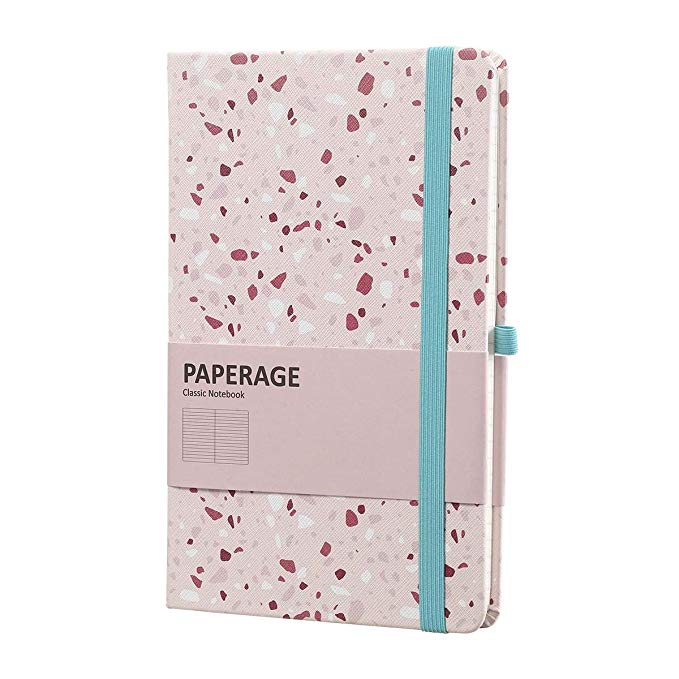 Journal Notebook, PAPERAGE Lined A5 Hardcover, 80 gsm, 208 Pages, for Notes Sketches Leather Cover Journal (Pink Granite, Ruled)